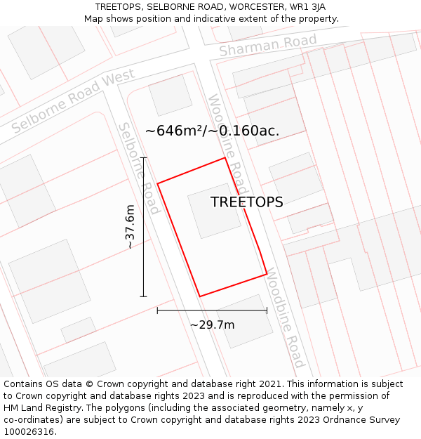 TREETOPS, SELBORNE ROAD, WORCESTER, WR1 3JA: Plot and title map