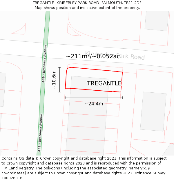 TREGANTLE, KIMBERLEY PARK ROAD, FALMOUTH, TR11 2DF: Plot and title map