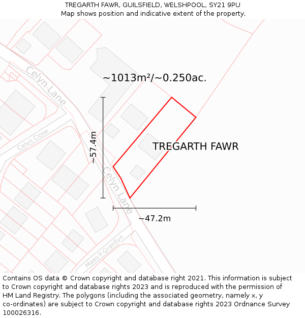 TREGARTH FAWR, GUILSFIELD, WELSHPOOL, SY21 9PU: Plot and title map