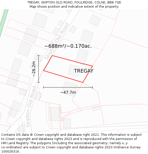 TREGAY, SKIPTON OLD ROAD, FOULRIDGE, COLNE, BB8 7QE: Plot and title map