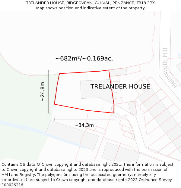 TRELANDER HOUSE, RIDGEOVEAN, GULVAL, PENZANCE, TR18 3BX: Plot and title map