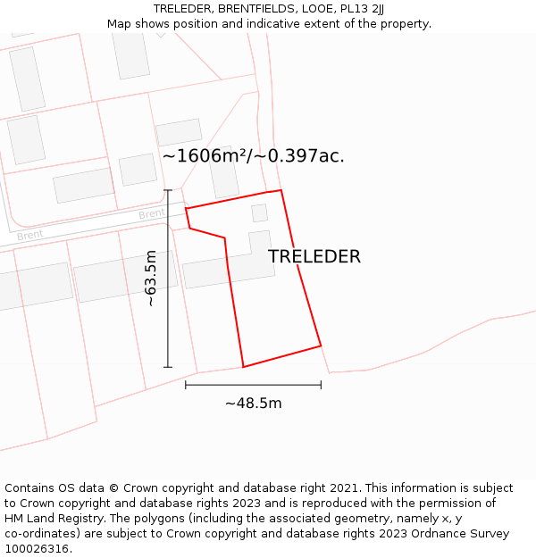 TRELEDER, BRENTFIELDS, LOOE, PL13 2JJ: Plot and title map