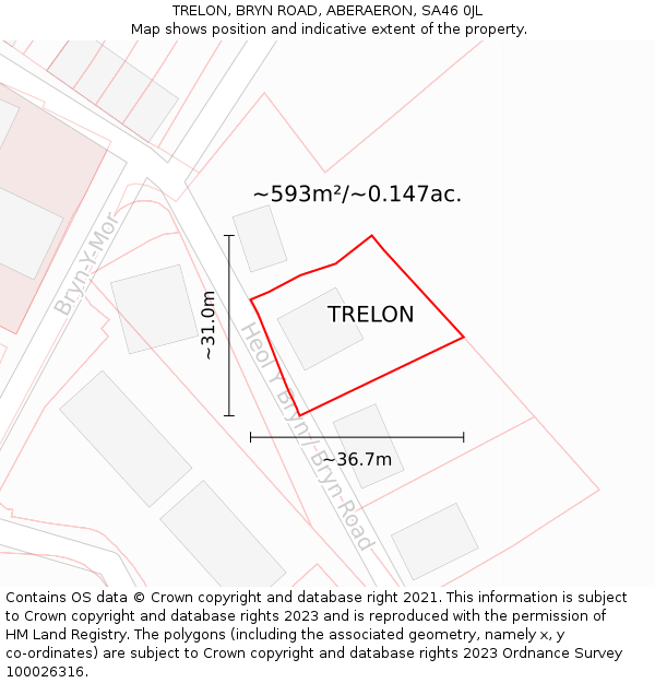 TRELON, BRYN ROAD, ABERAERON, SA46 0JL: Plot and title map