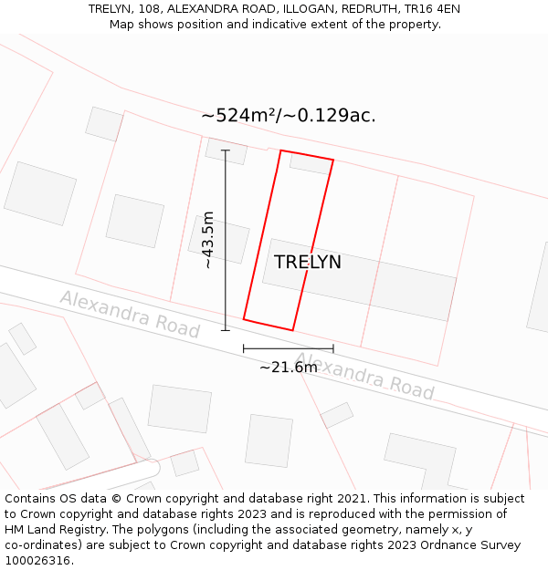 TRELYN, 108, ALEXANDRA ROAD, ILLOGAN, REDRUTH, TR16 4EN: Plot and title map