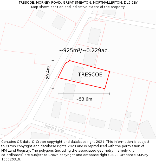 TRESCOE, HORNBY ROAD, GREAT SMEATON, NORTHALLERTON, DL6 2EY: Plot and title map