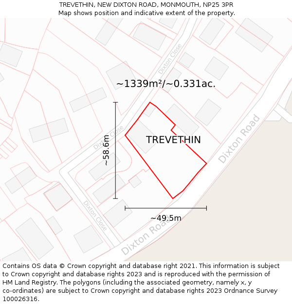 TREVETHIN, NEW DIXTON ROAD, MONMOUTH, NP25 3PR: Plot and title map