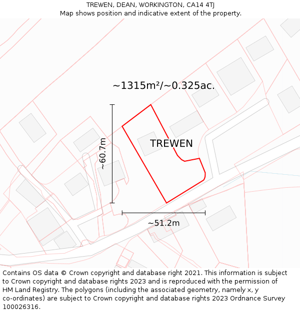 TREWEN, DEAN, WORKINGTON, CA14 4TJ: Plot and title map