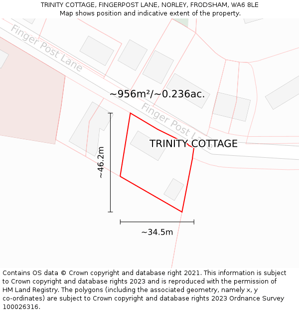 TRINITY COTTAGE, FINGERPOST LANE, NORLEY, FRODSHAM, WA6 8LE: Plot and title map