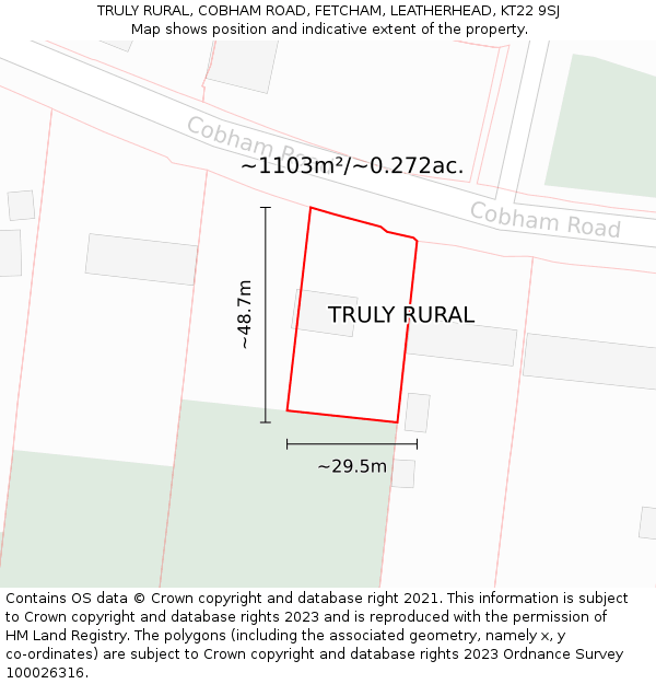 TRULY RURAL, COBHAM ROAD, FETCHAM, LEATHERHEAD, KT22 9SJ: Plot and title map