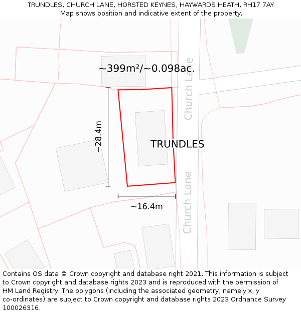 TRUNDLES, CHURCH LANE, HORSTED KEYNES, HAYWARDS HEATH, RH17 7AY: Plot and title map