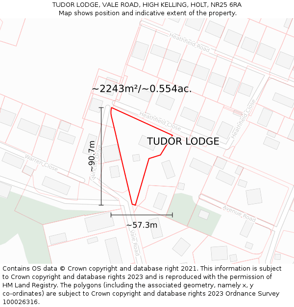 TUDOR LODGE, VALE ROAD, HIGH KELLING, HOLT, NR25 6RA: Plot and title map