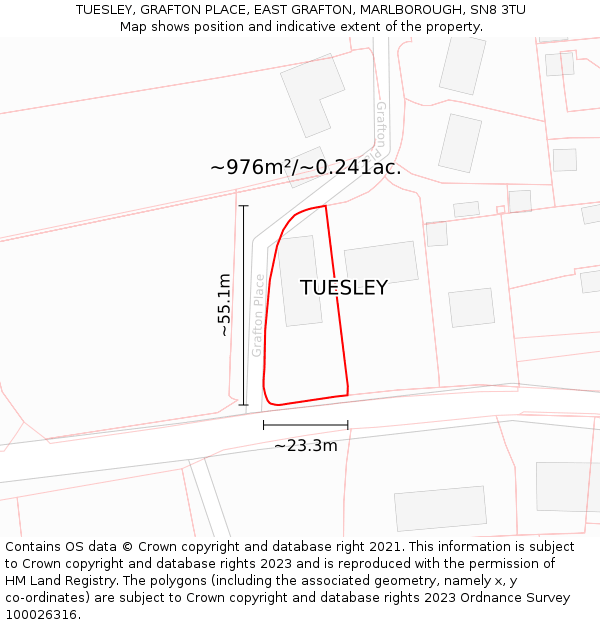 TUESLEY, GRAFTON PLACE, EAST GRAFTON, MARLBOROUGH, SN8 3TU: Plot and title map