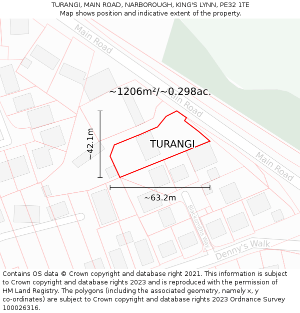 TURANGI, MAIN ROAD, NARBOROUGH, KING'S LYNN, PE32 1TE: Plot and title map