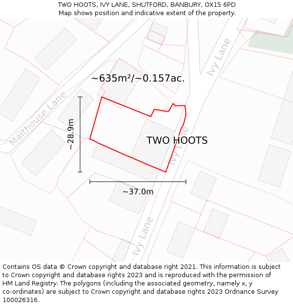 TWO HOOTS, IVY LANE, SHUTFORD, BANBURY, OX15 6PD: Plot and title map