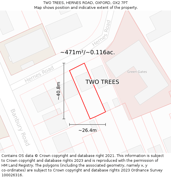 TWO TREES, HERNES ROAD, OXFORD, OX2 7PT: Plot and title map