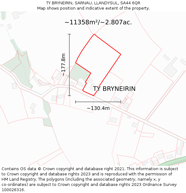 TY BRYNEIRIN, SARNAU, LLANDYSUL, SA44 6QR: Plot and title map