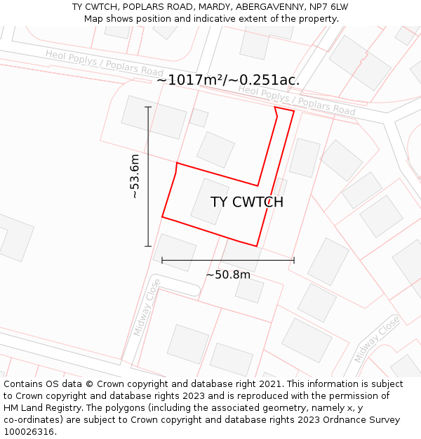 TY CWTCH, POPLARS ROAD, MARDY, ABERGAVENNY, NP7 6LW: Plot and title map