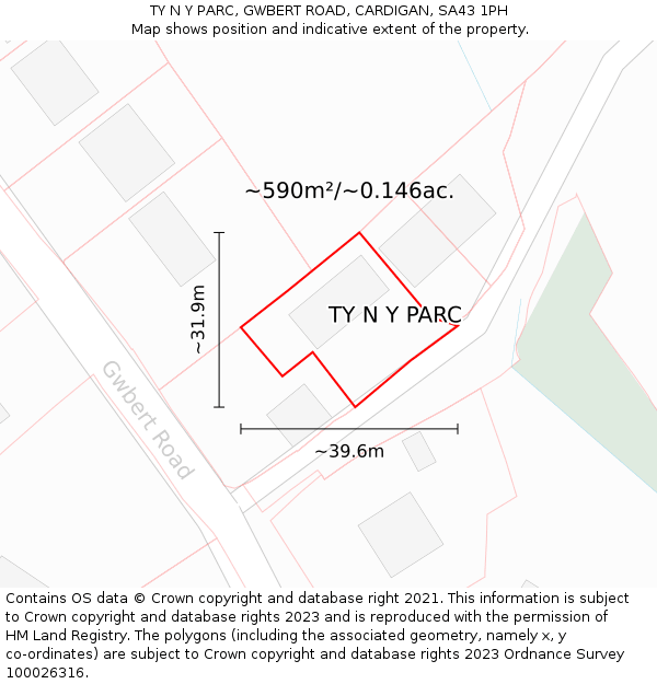 TY N Y PARC, GWBERT ROAD, CARDIGAN, SA43 1PH: Plot and title map