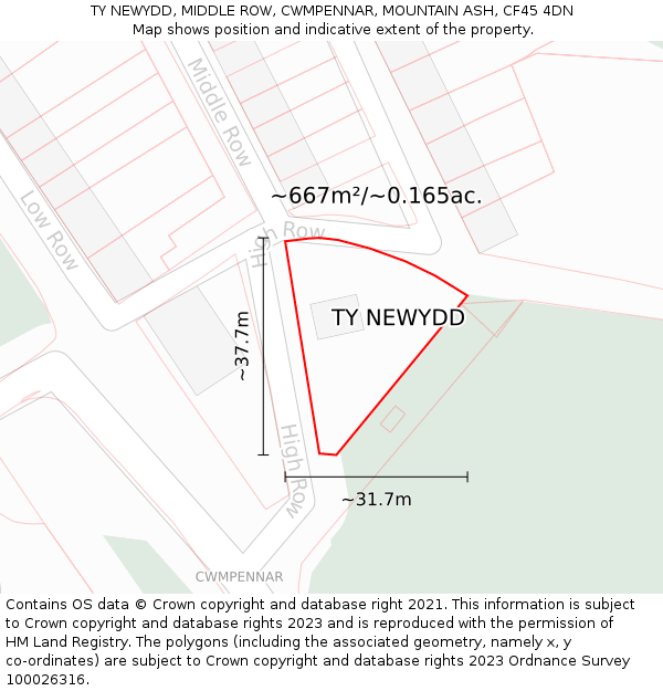 TY NEWYDD, MIDDLE ROW, CWMPENNAR, MOUNTAIN ASH, CF45 4DN: Plot and title map