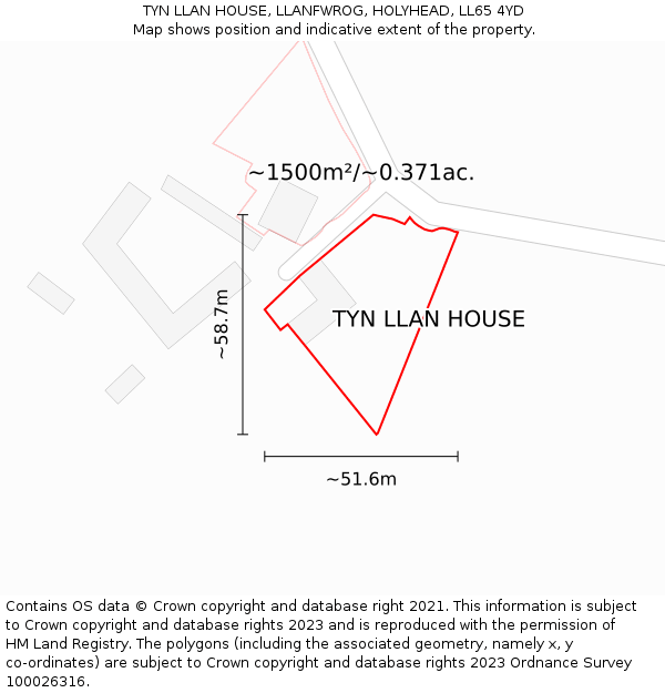 TYN LLAN HOUSE, LLANFWROG, HOLYHEAD, LL65 4YD: Plot and title map