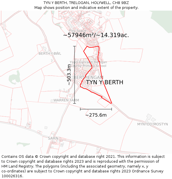 TYN Y BERTH, TRELOGAN, HOLYWELL, CH8 9BZ: Plot and title map