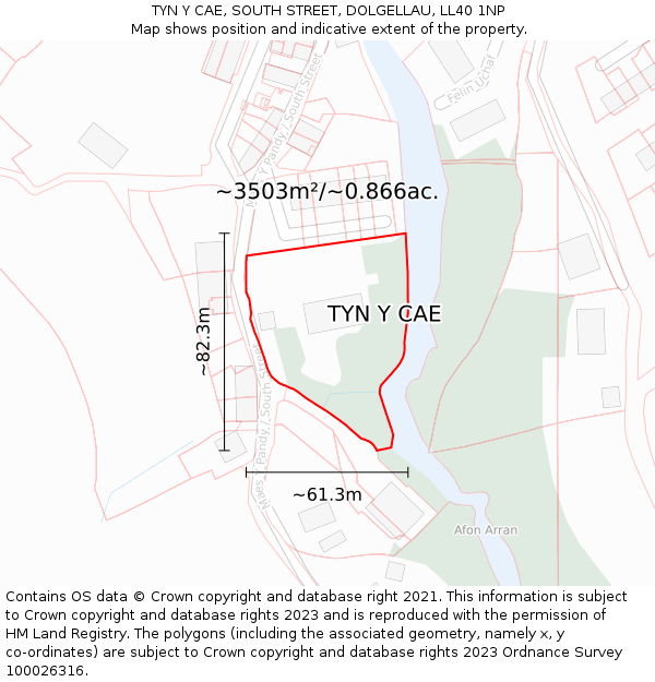 TYN Y CAE, SOUTH STREET, DOLGELLAU, LL40 1NP: Plot and title map