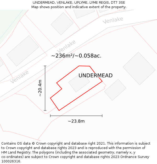 UNDERMEAD, VENLAKE, UPLYME, LYME REGIS, DT7 3SE: Plot and title map