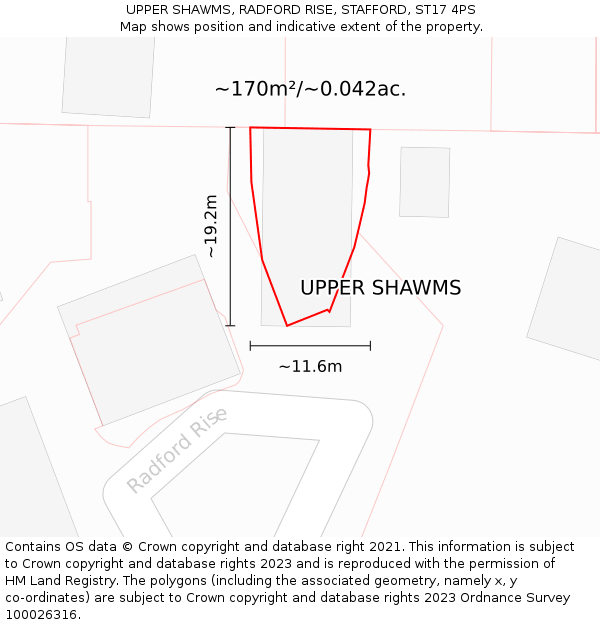 UPPER SHAWMS, RADFORD RISE, STAFFORD, ST17 4PS: Plot and title map