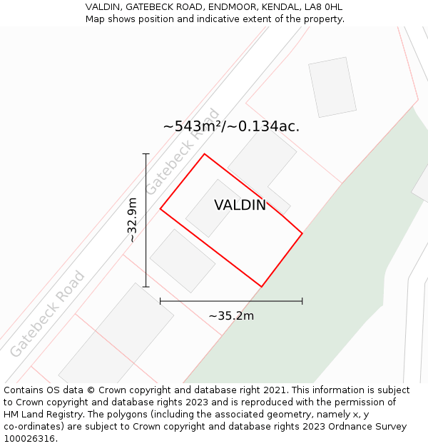 VALDIN, GATEBECK ROAD, ENDMOOR, KENDAL, LA8 0HL: Plot and title map