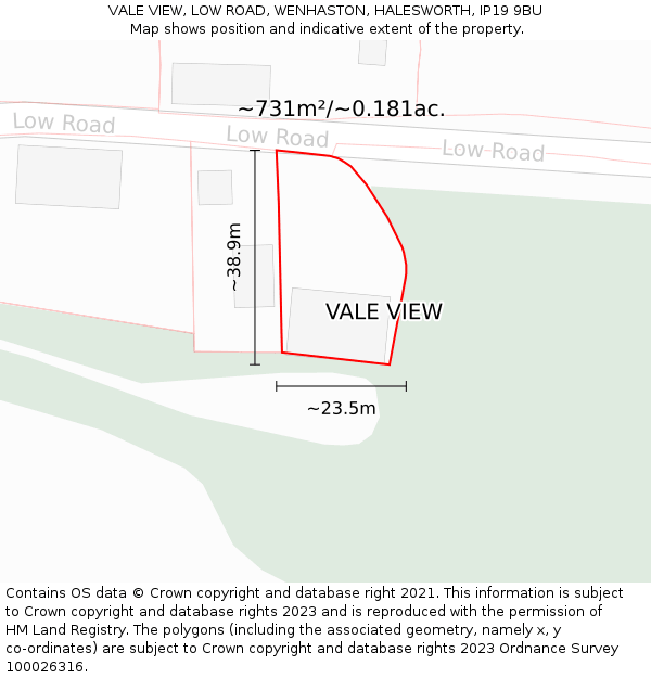 VALE VIEW, LOW ROAD, WENHASTON, HALESWORTH, IP19 9BU: Plot and title map