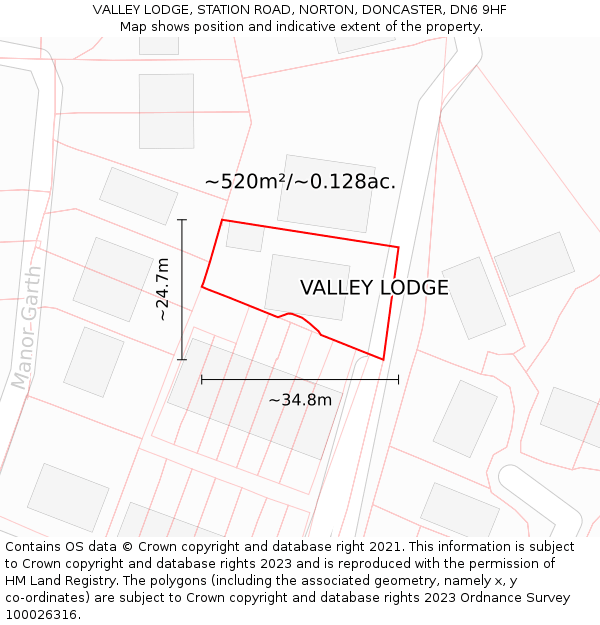 VALLEY LODGE, STATION ROAD, NORTON, DONCASTER, DN6 9HF: Plot and title map