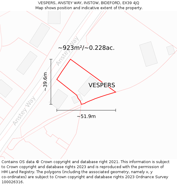 VESPERS, ANSTEY WAY, INSTOW, BIDEFORD, EX39 4JQ: Plot and title map