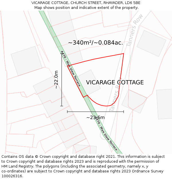 VICARAGE COTTAGE, CHURCH STREET, RHAYADER, LD6 5BE: Plot and title map