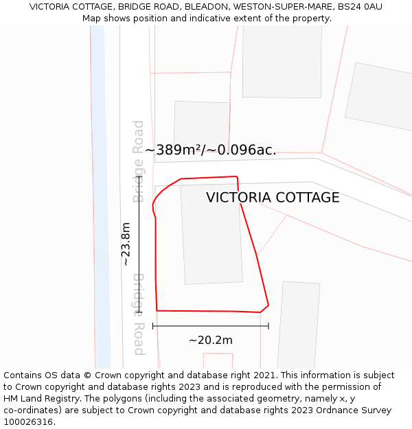 VICTORIA COTTAGE, BRIDGE ROAD, BLEADON, WESTON-SUPER-MARE, BS24 0AU: Plot and title map