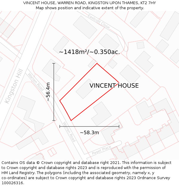 VINCENT HOUSE, WARREN ROAD, KINGSTON UPON THAMES, KT2 7HY: Plot and title map