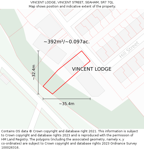 VINCENT LODGE, VINCENT STREET, SEAHAM, SR7 7QL: Plot and title map