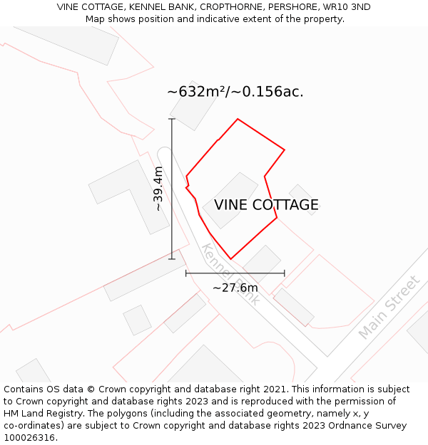 VINE COTTAGE, KENNEL BANK, CROPTHORNE, PERSHORE, WR10 3ND: Plot and title map