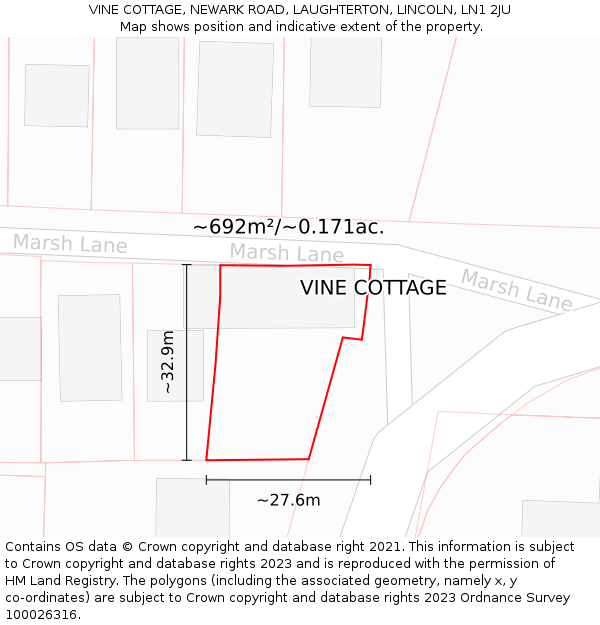 VINE COTTAGE, NEWARK ROAD, LAUGHTERTON, LINCOLN, LN1 2JU: Plot and title map