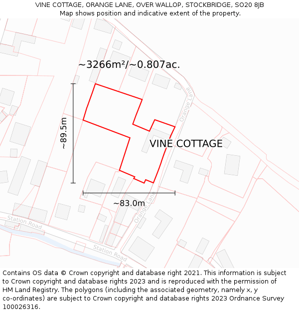 VINE COTTAGE, ORANGE LANE, OVER WALLOP, STOCKBRIDGE, SO20 8JB: Plot and title map