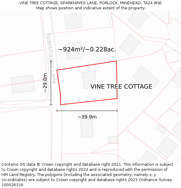 VINE TREE COTTAGE, SPARKHAYES LANE, PORLOCK, MINEHEAD, TA24 8NE: Plot and title map