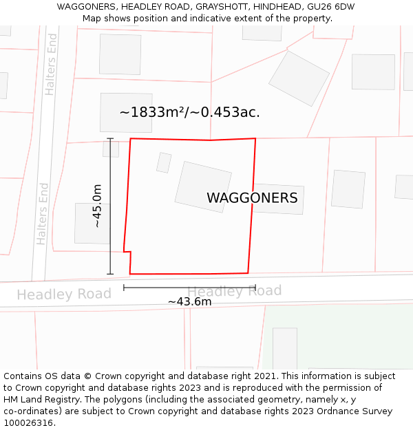 WAGGONERS, HEADLEY ROAD, GRAYSHOTT, HINDHEAD, GU26 6DW: Plot and title map