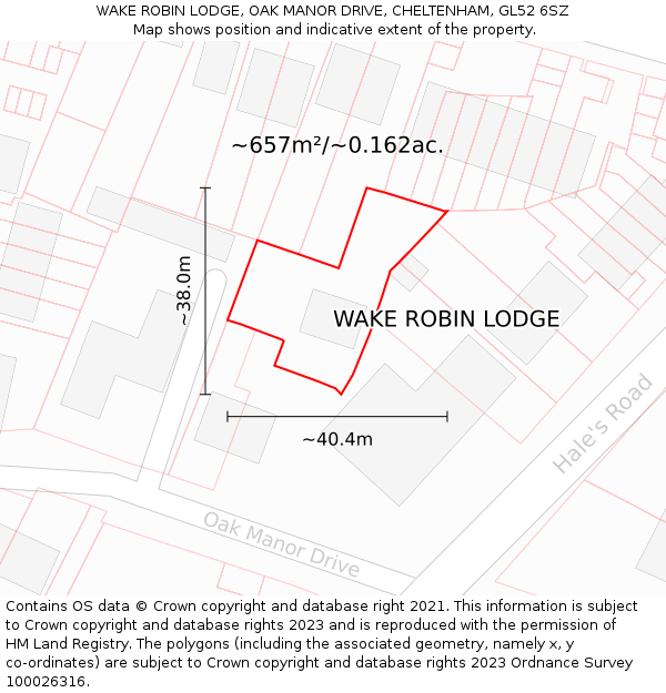 WAKE ROBIN LODGE, OAK MANOR DRIVE, CHELTENHAM, GL52 6SZ: Plot and title map