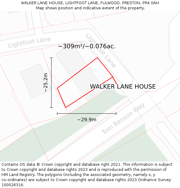 WALKER LANE HOUSE, LIGHTFOOT LANE, FULWOOD, PRESTON, PR4 0AH: Plot and title map