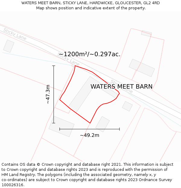 WATERS MEET BARN, STICKY LANE, HARDWICKE, GLOUCESTER, GL2 4RD: Plot and title map