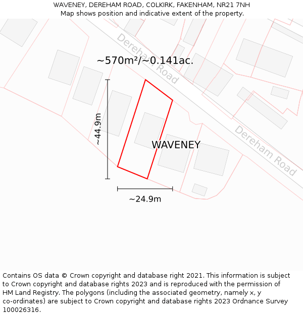 WAVENEY, DEREHAM ROAD, COLKIRK, FAKENHAM, NR21 7NH: Plot and title map