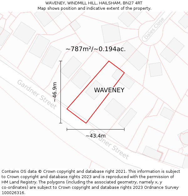 WAVENEY, WINDMILL HILL, HAILSHAM, BN27 4RT: Plot and title map