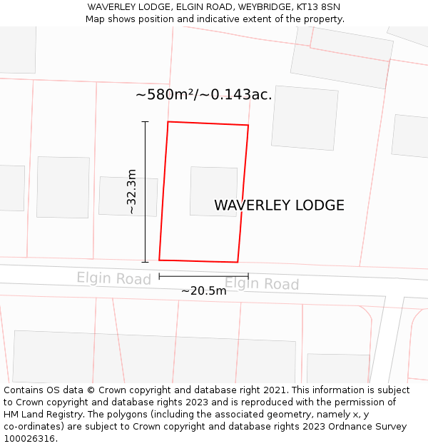 WAVERLEY LODGE, ELGIN ROAD, WEYBRIDGE, KT13 8SN: Plot and title map