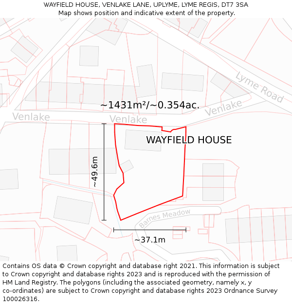 WAYFIELD HOUSE, VENLAKE LANE, UPLYME, LYME REGIS, DT7 3SA: Plot and title map