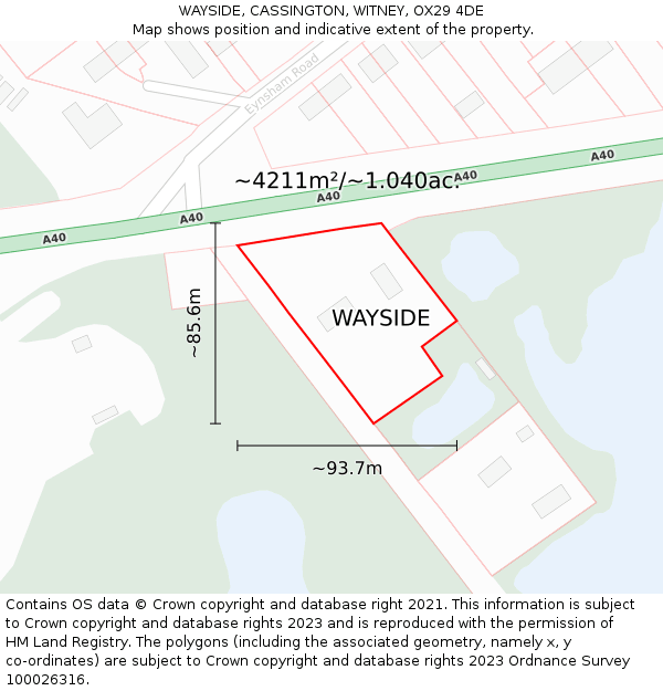 WAYSIDE, CASSINGTON, WITNEY, OX29 4DE: Plot and title map