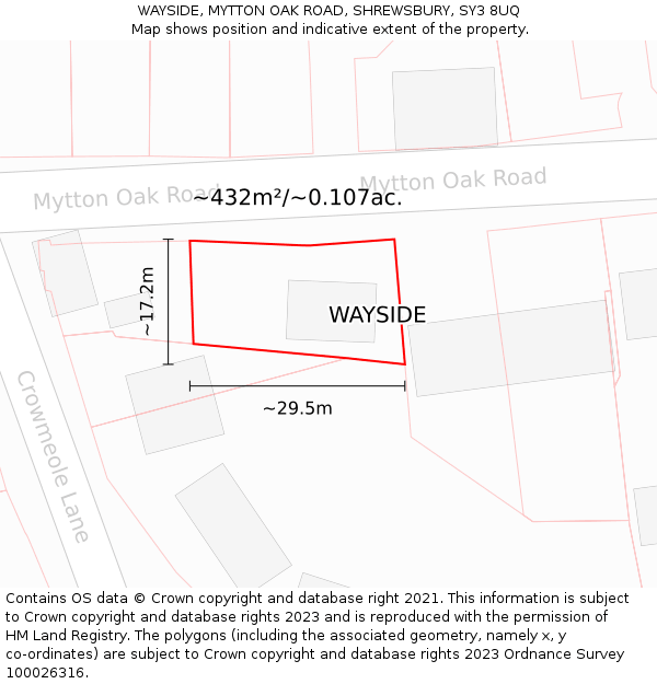 WAYSIDE, MYTTON OAK ROAD, SHREWSBURY, SY3 8UQ: Plot and title map